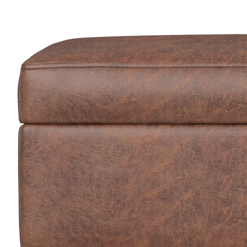 Shiloh Small Storage Ottoman, Distressed Saddle Brown Vegan Faux Leather