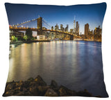 Distant View of Brooklyn Bridge Cityscape Throw Pillow, 16"x16"