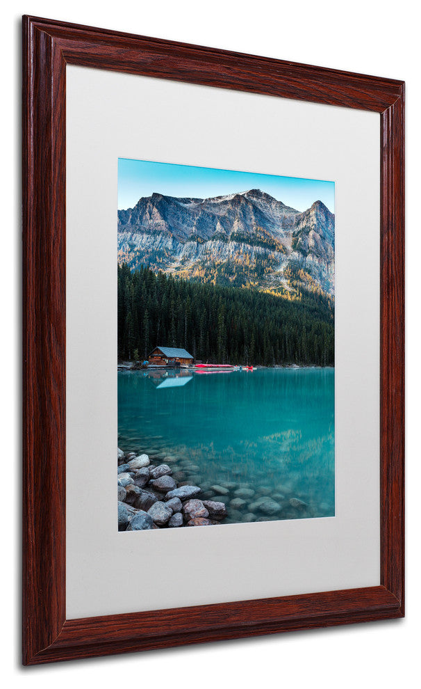Pierre Leclerc ''Cabin At The Lake'' Matted Framed Art, Wood Frame, White, 20x16