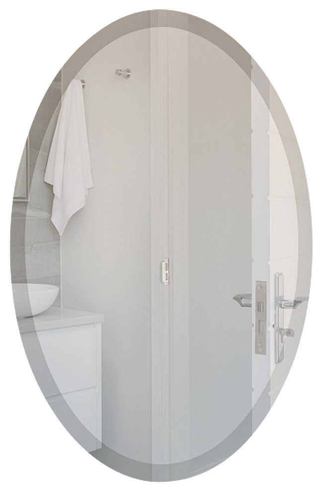 Oval Beveled Frameless Mirror, 18"x24"