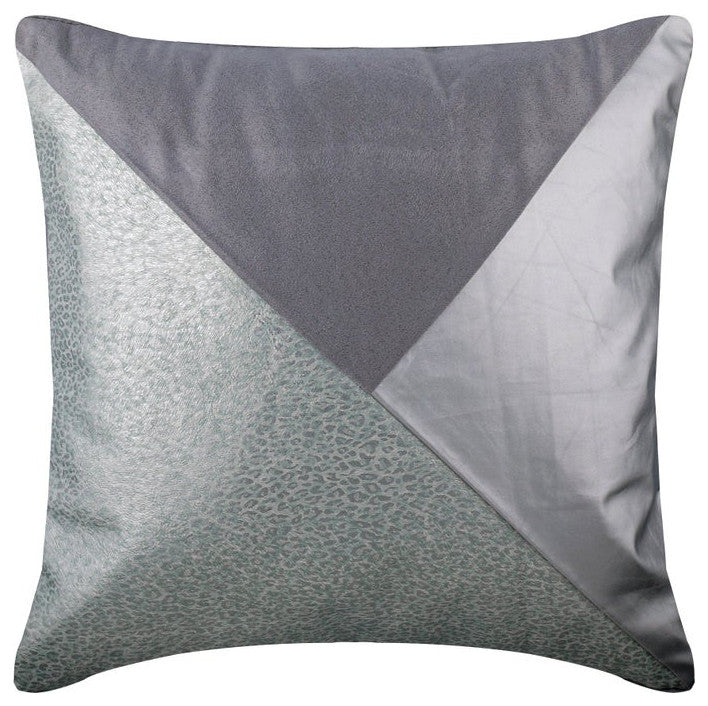 Patchwork Silver Faux Leather & Suede 20"x20" Pillow Cover, Silver Safari