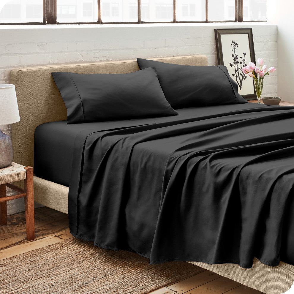 Bare Home 1800 Microfiber Sheet Set, Black, Queen