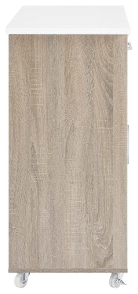 Modway Wood Culinary Kitchen Cart with Spice Rack in Oak and White