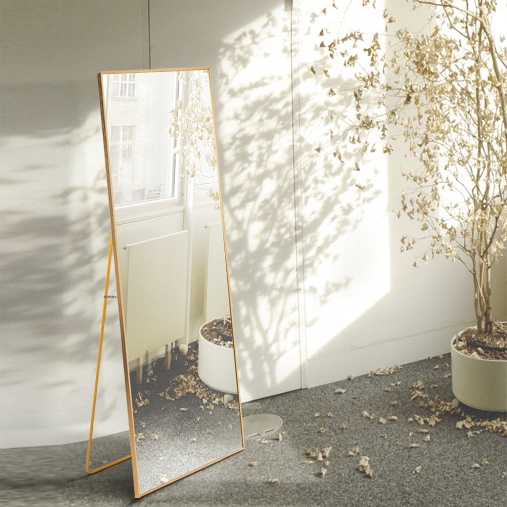 15.7x59" Rectangular Framed Wall Mounted Full Length Mirror, Gold
