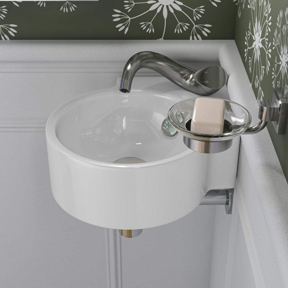 ALFI brand ABC121 White 17" Tiny Corner Wall Mounted Ceramic Sink