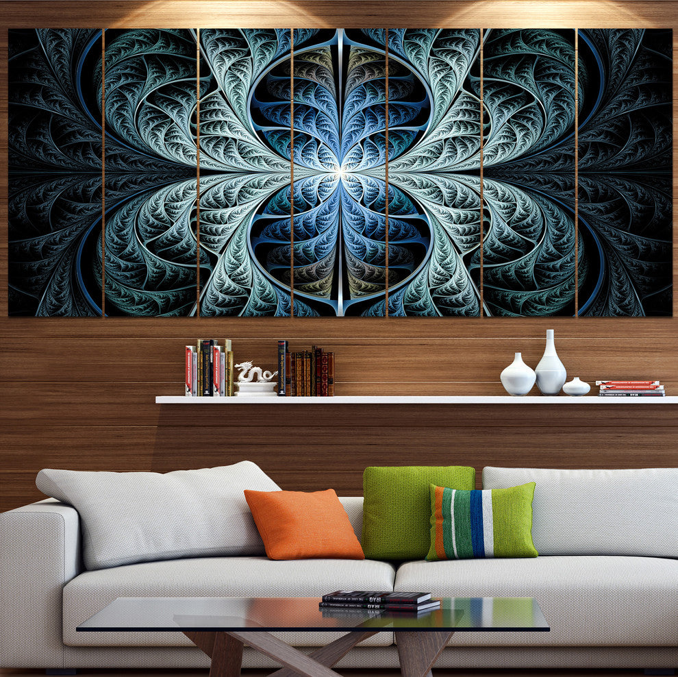 Glowing Blue Fabulous Fractal Art, Abstract Canvas Art Print, 83"x32", 7 Panels