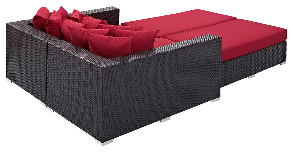 Espresso Red Convene 4-Piece Outdoor Patio Daybed