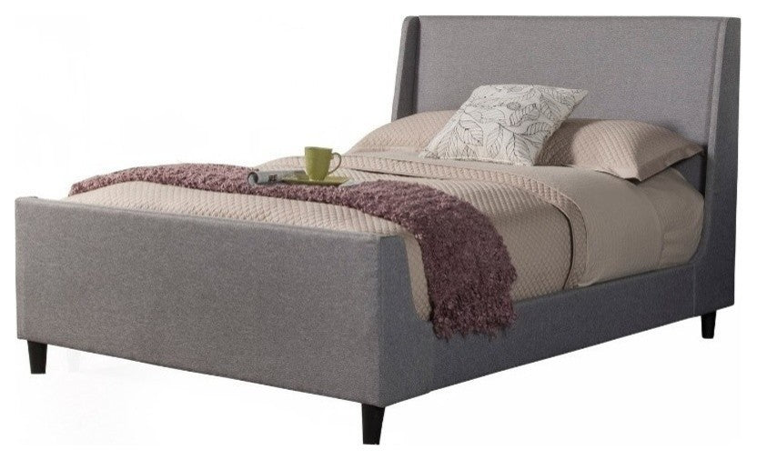 Poplar Wood Full Size Upholstered Bed In Gray