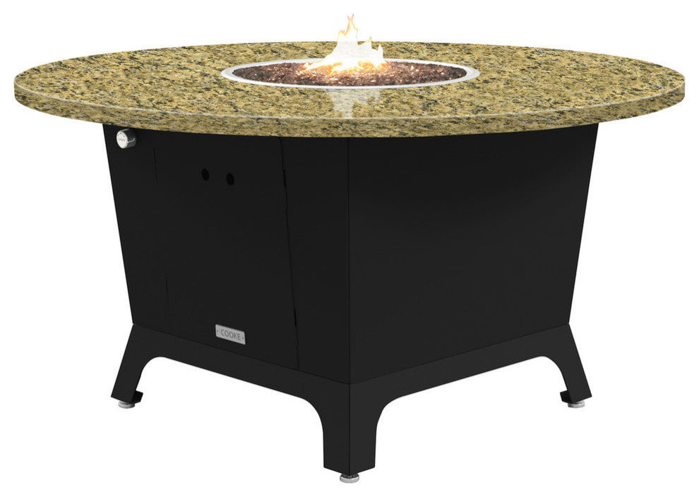 Fire Pit Table 55"D, Natural Gas, Santa Cecillia Granite Top, Black