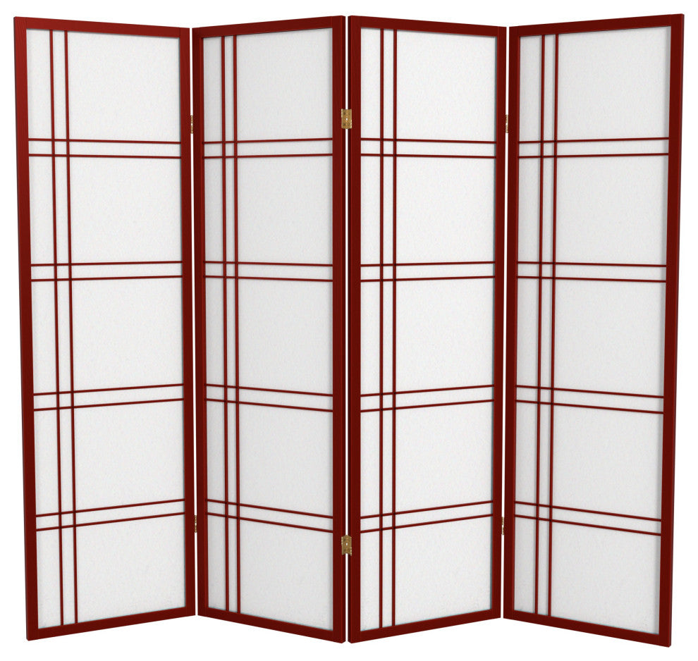 5' Tall Double Cross Shoji Screen, Rosewood, 4 Panels