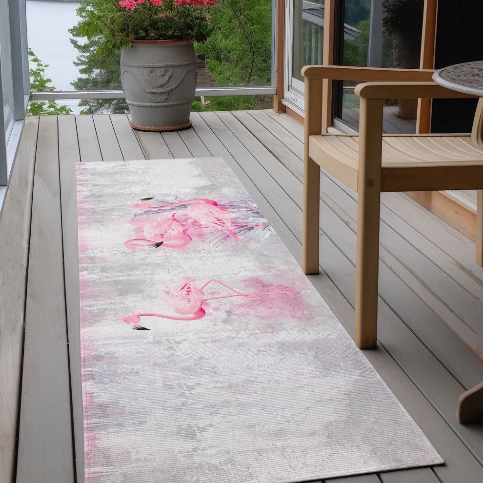 Indoor/Outdoor Tropics TC2 Silver Machine Washable 2'3" x 7'6" Runner Rug