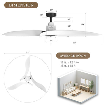 54 in. Indoor White Modern Ceiling Fan with Light