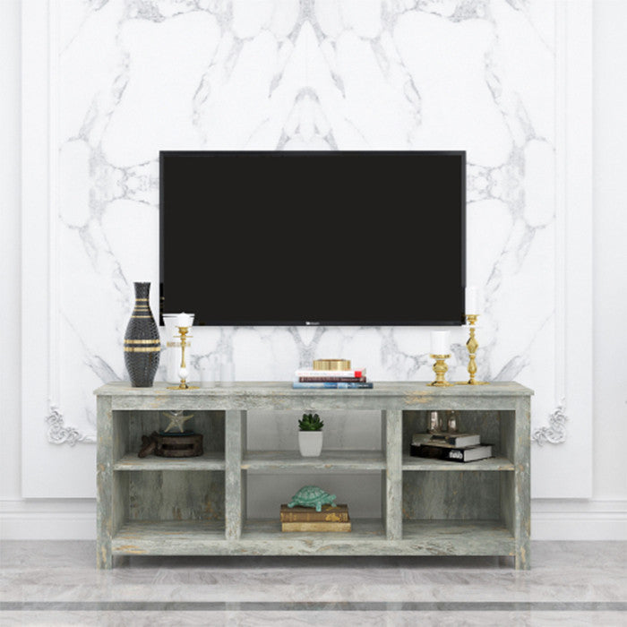 Living room TV stand farmhouse 4 storage shelf cabinet