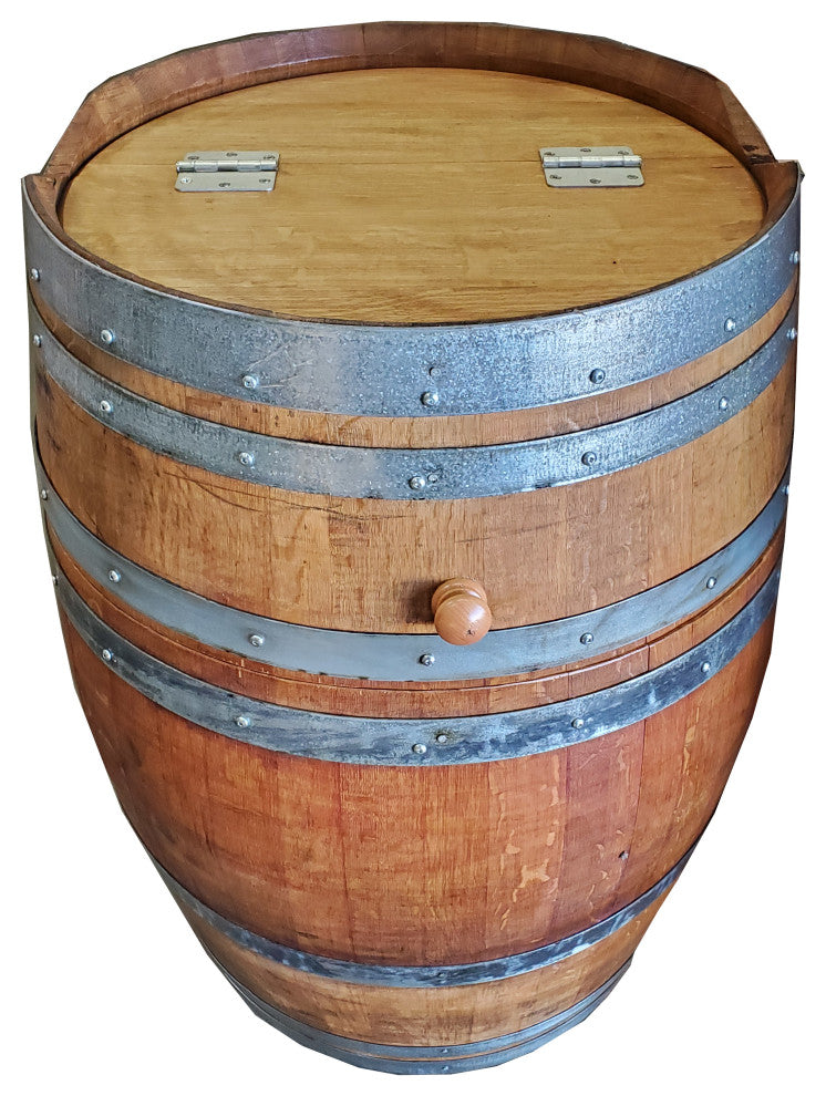 Wine Barrel Waste Receptacle, Lacquer finished, 26"W x 14"D x 35"H