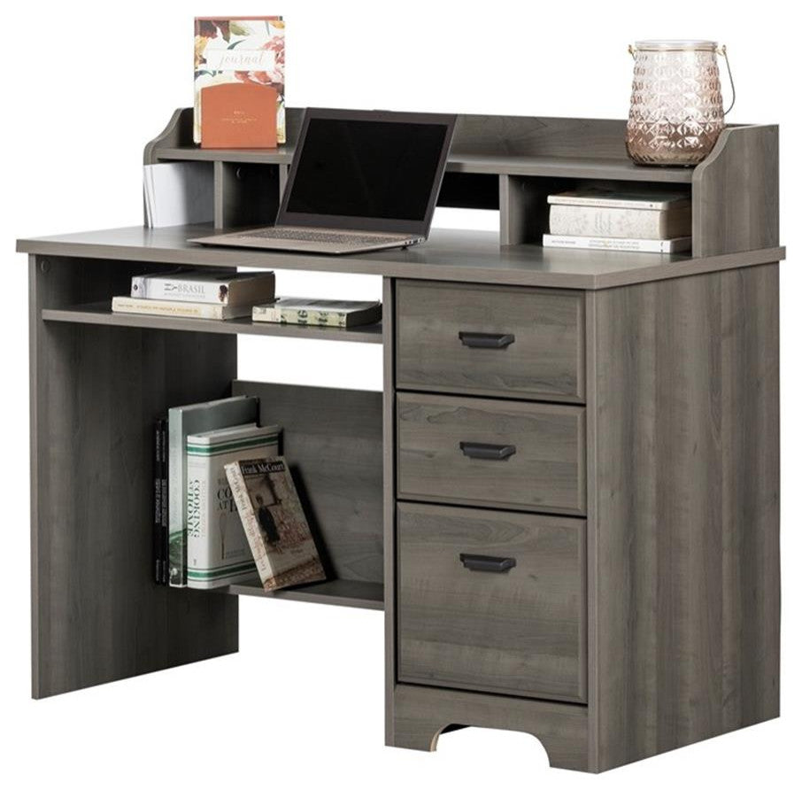 South Shore Versa Computer Desk with Hutch in Gray Maple