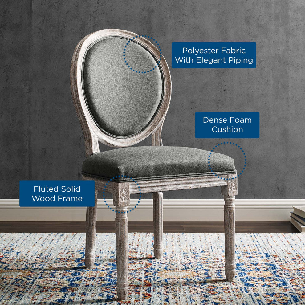 Emanate Vintage French Upholstered Fabric Dining Side Chair Natural Gray -4667