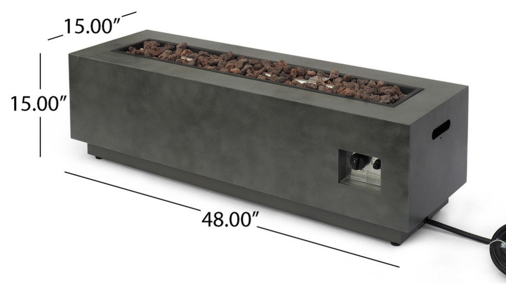 Hemmingway Outdoor Rectangular Fire Pit With Tank Holder, Concrete Finish