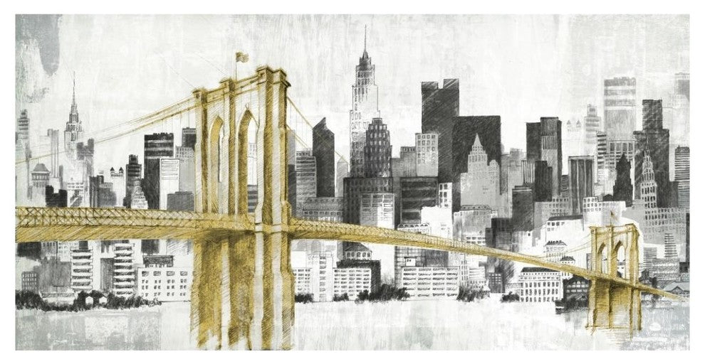 "New York Skyline I Yellow Bridge no Words" Print by Avery Tillmon, 62"x32"