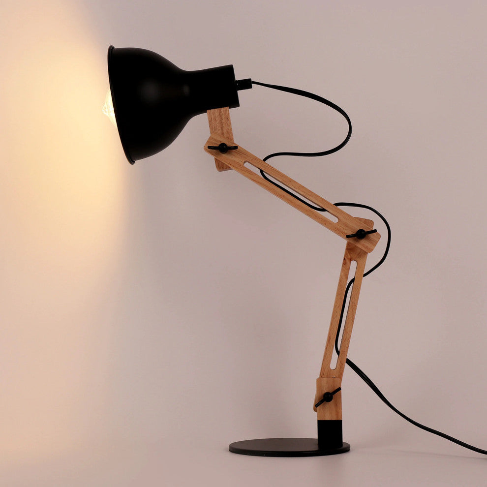 Modern Black Wood LED Desk Lamp For Bedside, Office