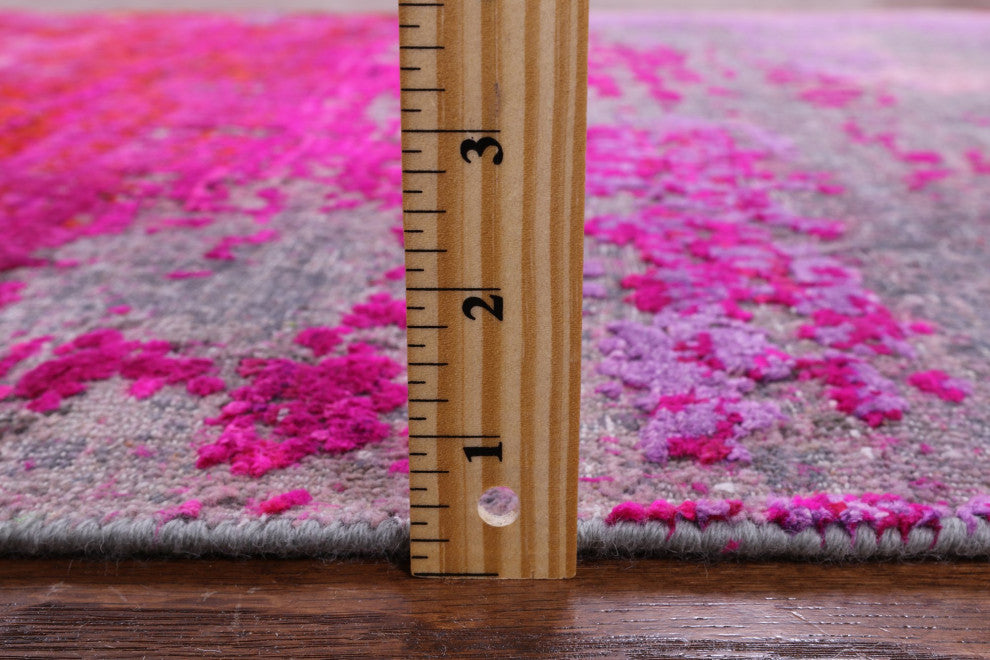 3' 11" X 11' 10" Abstract Handmade Wool and Silk Runner Rug Q9076