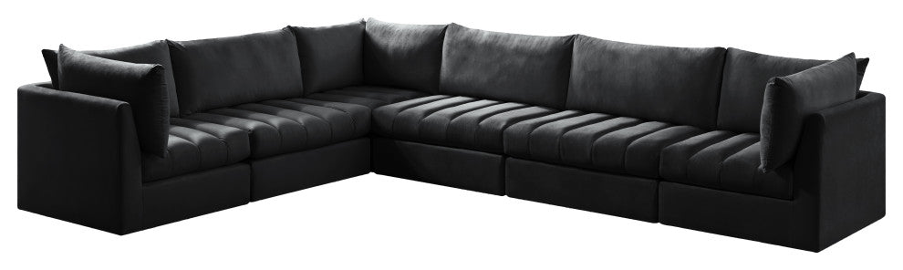 Jacob Velvet Upholstered 6-Piece L-Shaped Modular Sectional, Black