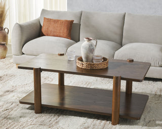 Safavieh Couture Edisyn 2 Shelf Wood Coffee Table, Medium Oak