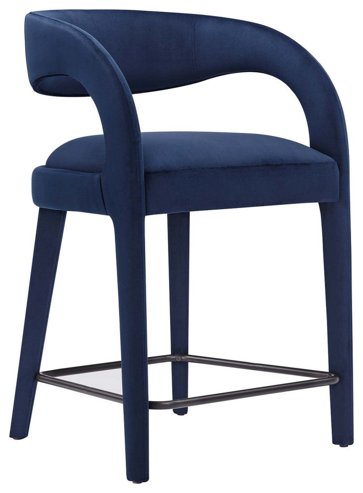 Pinnacle Performance Velvet Counter Stool Set of 2, Midnight Black