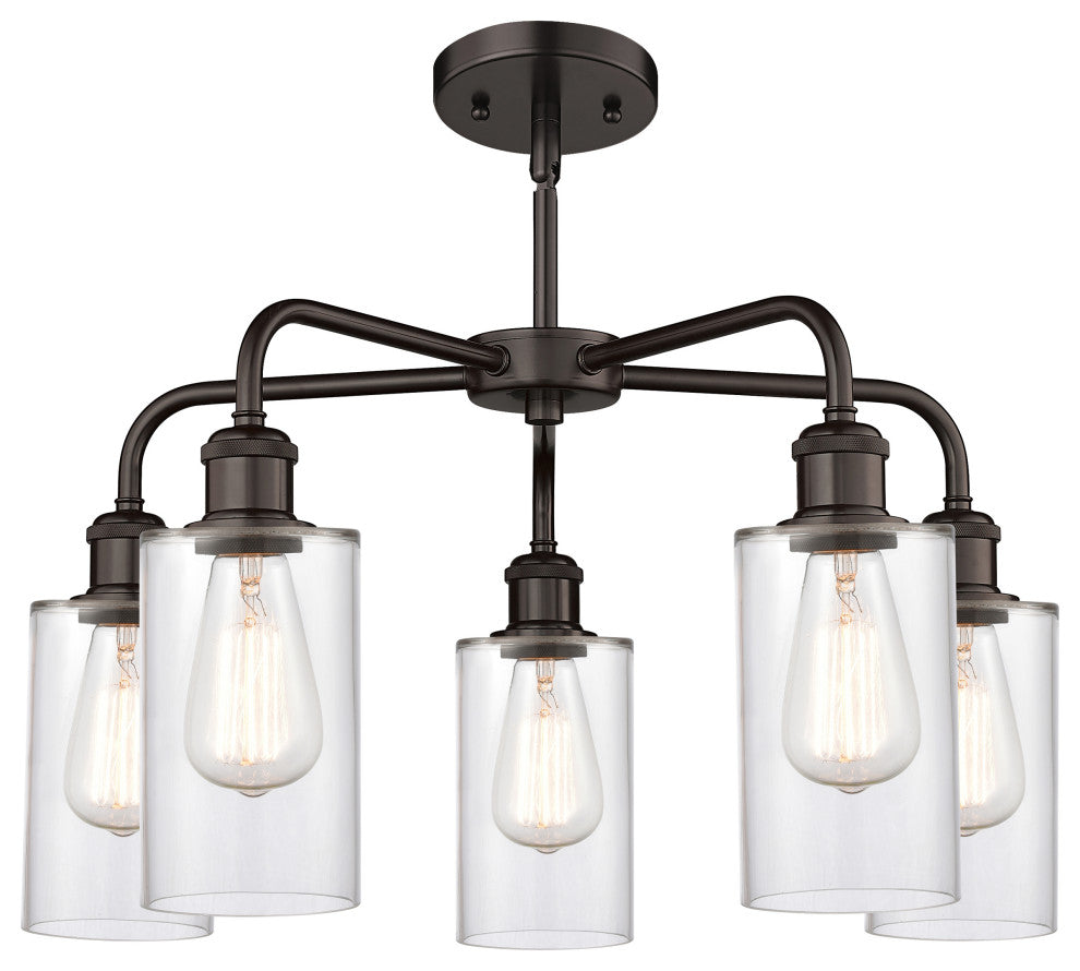 Clymer 5-Light 22" Stem Chandelier, Oil Rubbed Bronze, Clear Shade