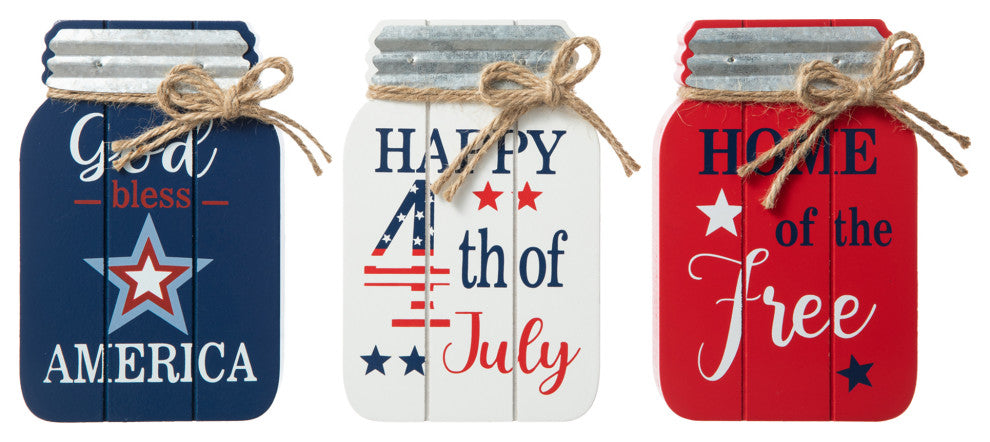 7"H Patriotic Mason Jar Table Decor, 3-Piece Set