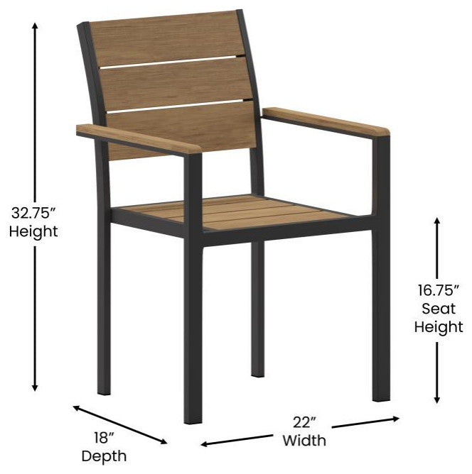 Finch Commercial Grade Stackable Patio Chair with Arms, Natural