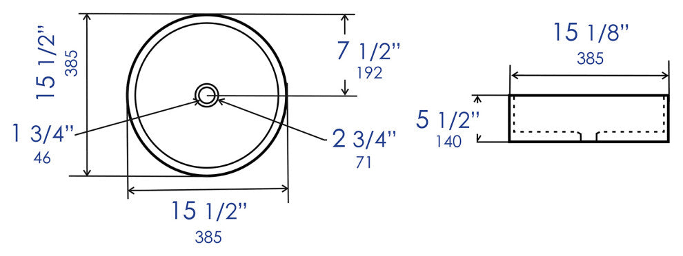 White 15" Round Above Mount Ceramic Sink