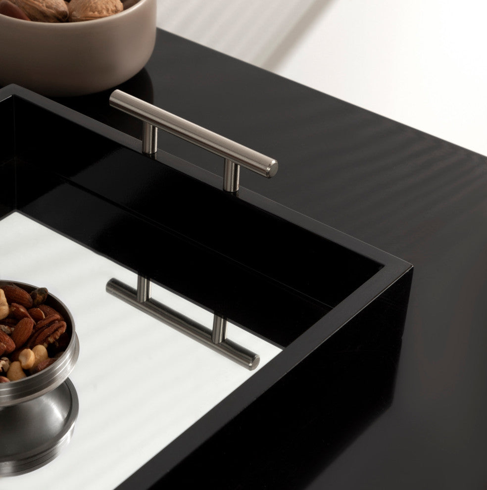 Lipton Decorative Wood Tray with Metal Handles, Black/Mirror