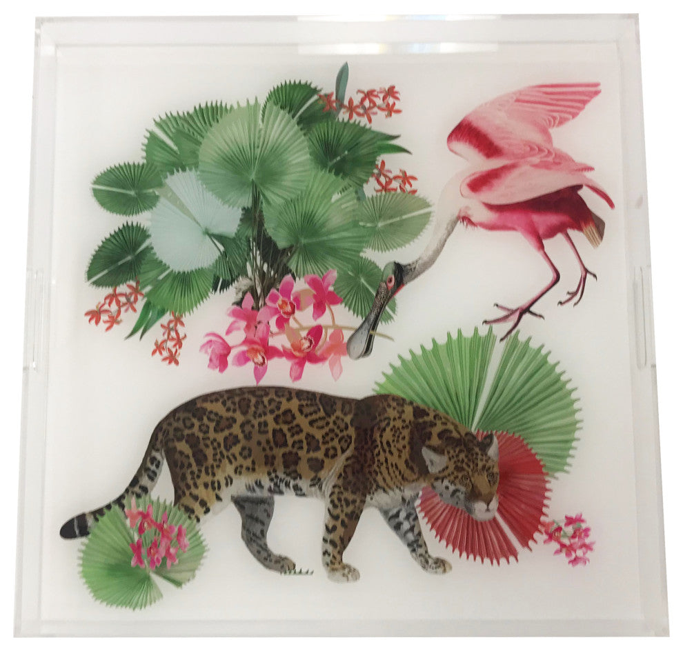 Leopard Walk Colorful 18"x18" Acrylic Tray