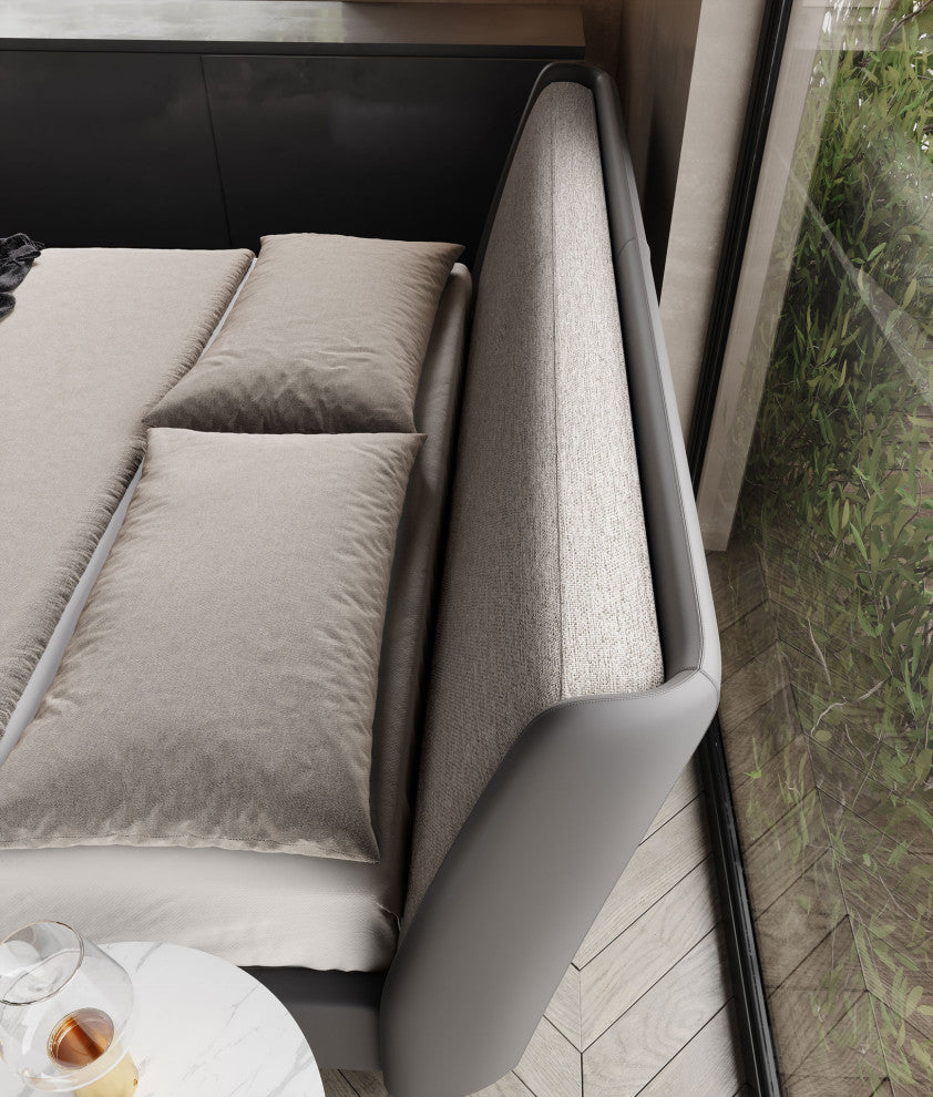 Mitchell Bed, Desert Beige Fabric and Topeka Taupe Eco Leather, Cal King