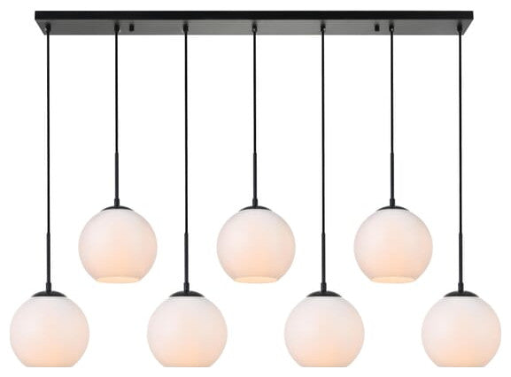 Elegant LD2231BK Baxter 7 Lights Black Pendant With Frosted White Glass