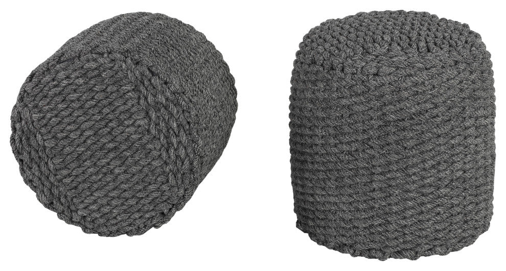 Augusta Round Rope Pouf Ottoman, Gray Fabric