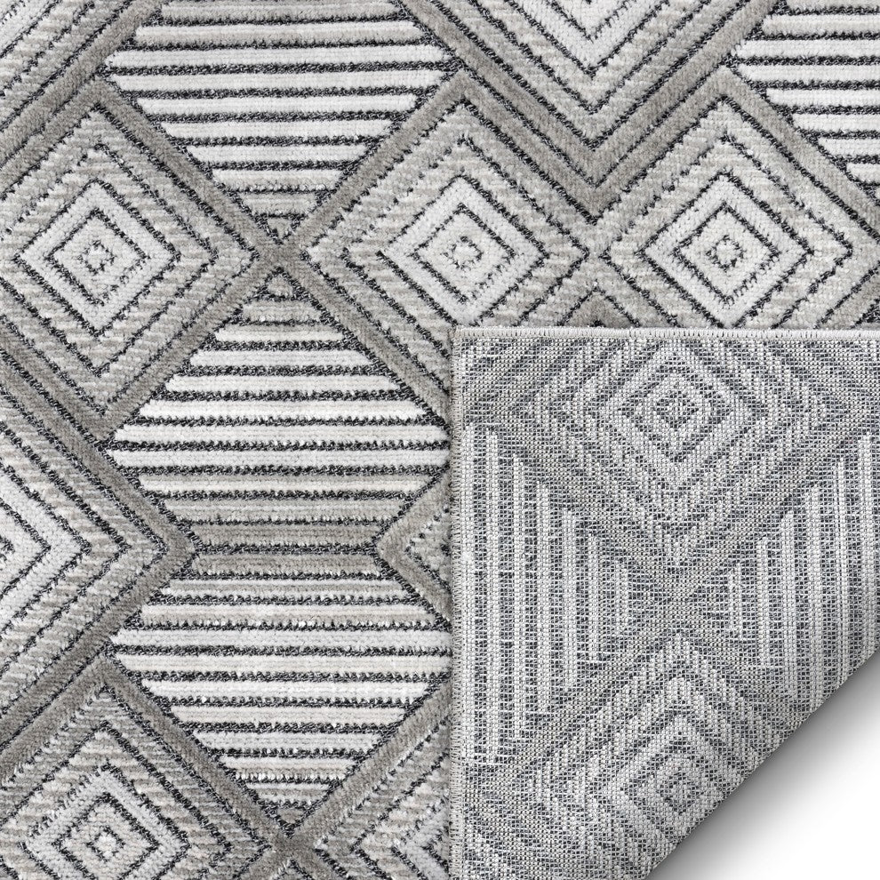 Well Woven Aspen Flint Gray Mid-Century Geometric 5'3"x7'3" Hi-Low Area Rug
