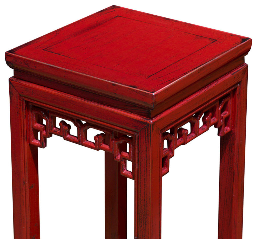 Distressed Red Elmwood Asian Pedestal