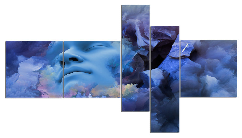 Game Of Dream Woman Sleeping, Abstract Canvas Wall Art Print, 60"x32", 5 panels