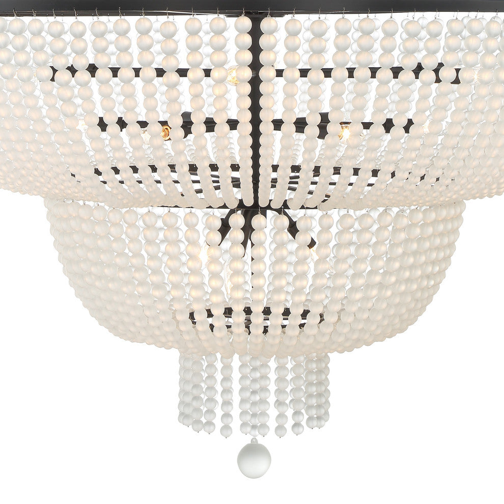 Rylee 15-Light Matte Black Chandelier, Frosted Glass Beads