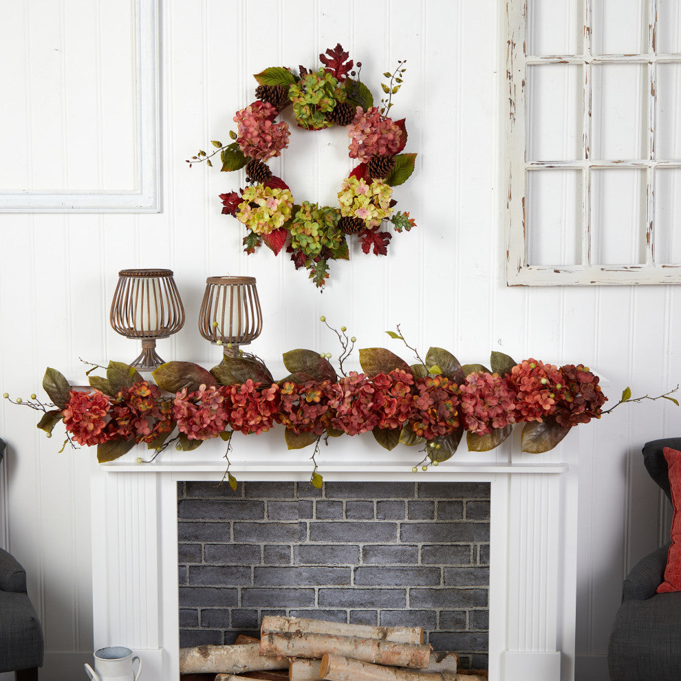 6' Fall Hydrangea and Berry Artificial Autumn Garland