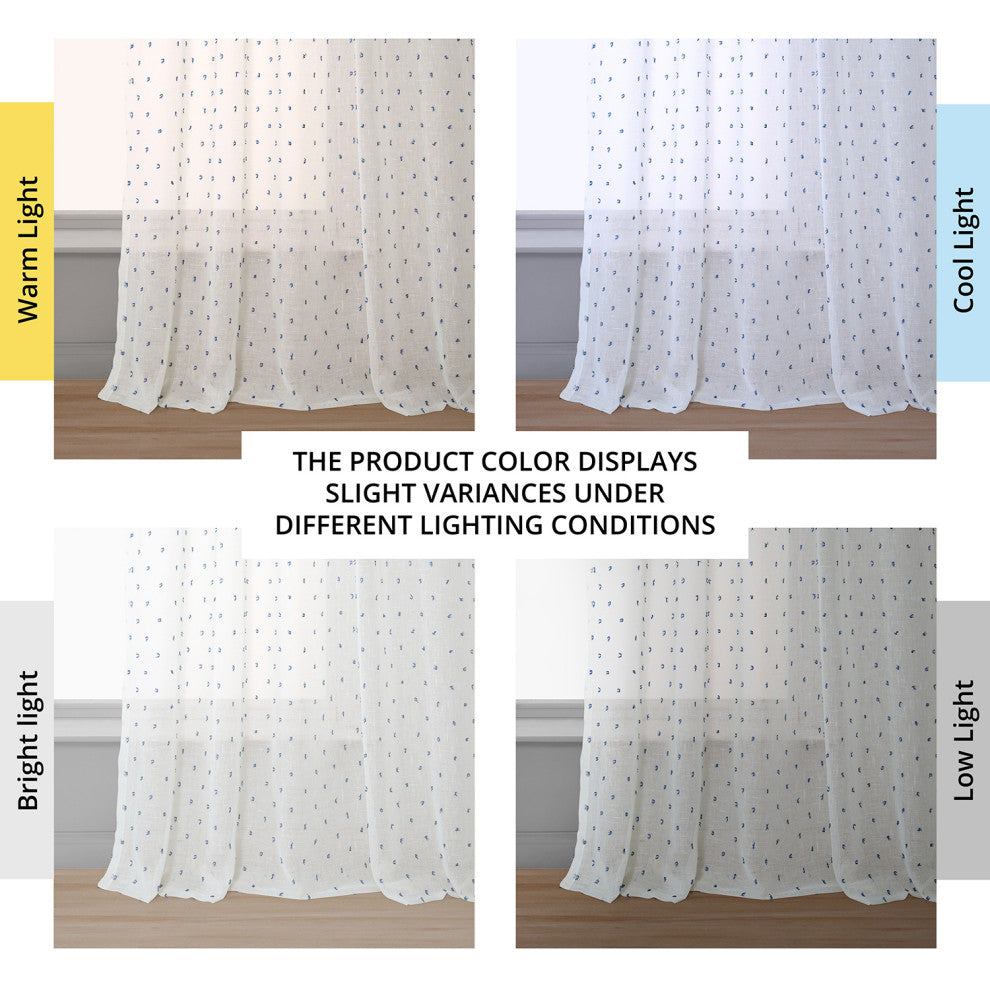 Altair Blue Patterned Linen Sheer Curtain Single Panel, 50"x108"