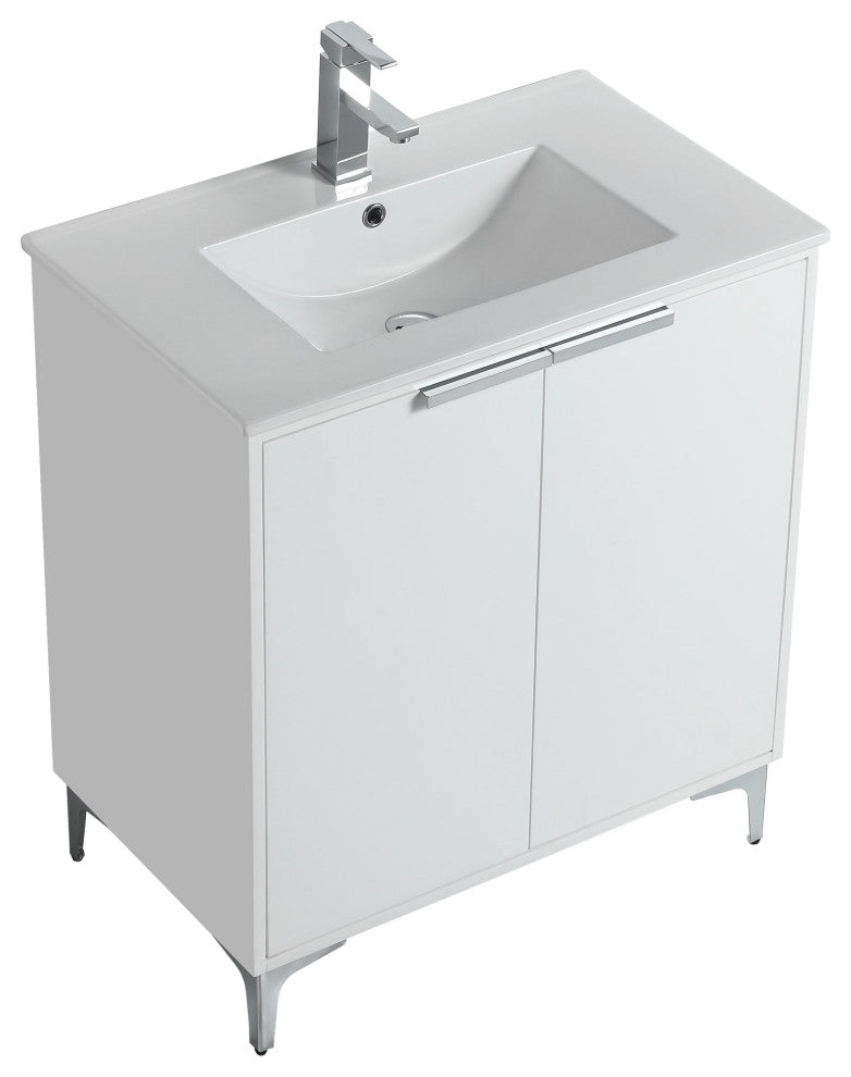 Wilmington Bath Vanity, White Matte, 30 Inch, Polished Chrome Hardware