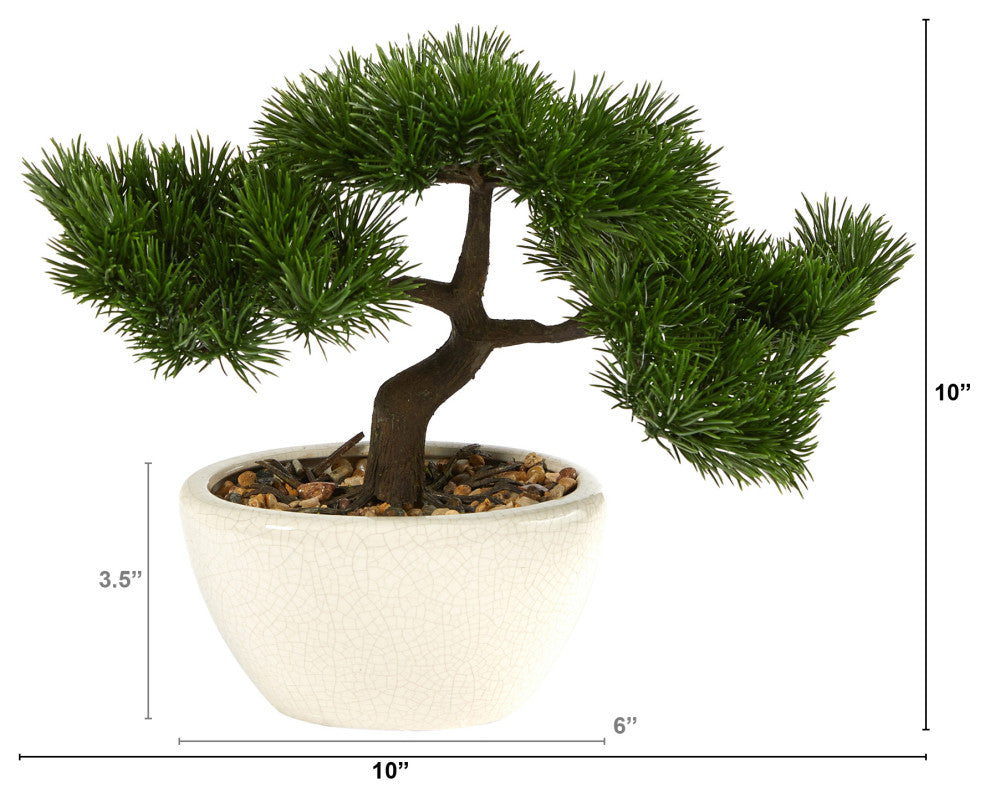 10" Cedar Bonsai Artificial Tree, Decorative Planter