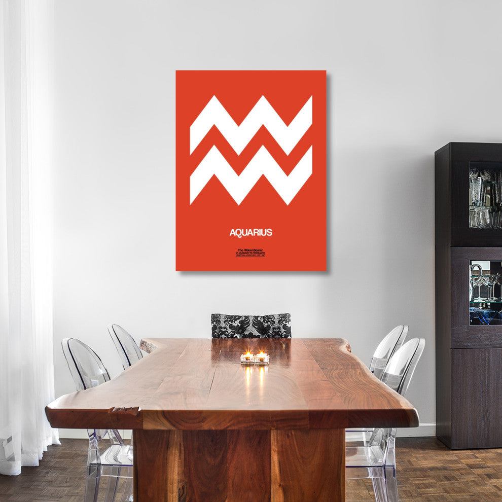 "Aquarius Zodiac Sign White on Orange" Fine Art Print