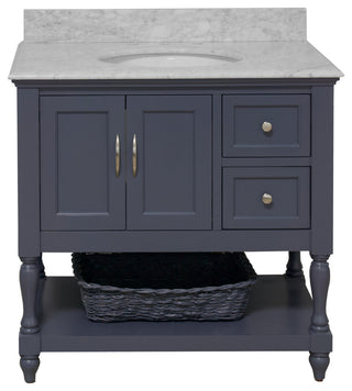 Beverly 36" Bathroom Vanity, Marine Gray, Carrara Marble