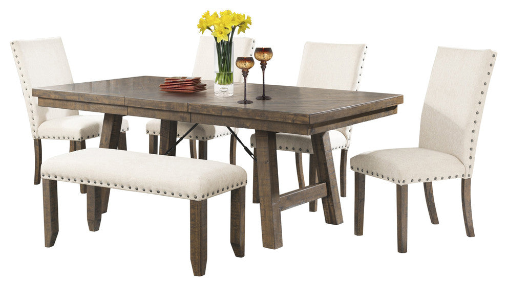 Dex 6-Piece Dining Set, Table, 4 Upholstered Side Chairs and Bench