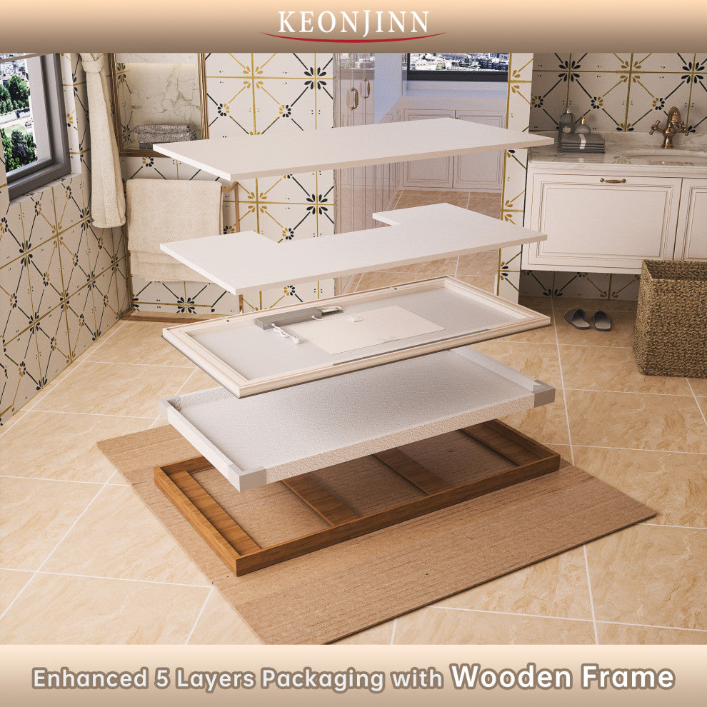 Bathroom Wall Mirror, Frontlit/Backlit, Dimmable, 55"x36"