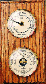Tide Clock and Barometer With Thermometer on Oak Wood