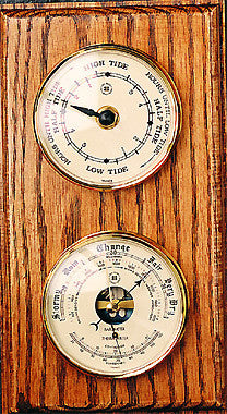 Tide Clock and Barometer With Thermometer on Oak Wood